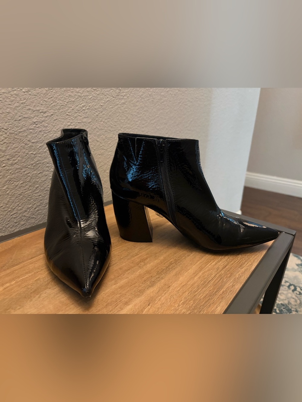 Jeffrey Campbell Black Patent Ankle Booties with Side Zip